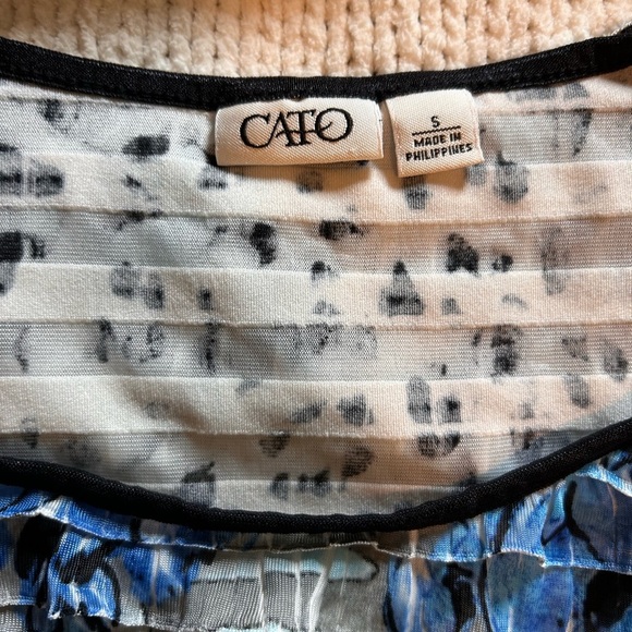 Y2K Cato Blue Black Tiered Maximalist Floral Animal Print Blouse - Picture 4 of 5